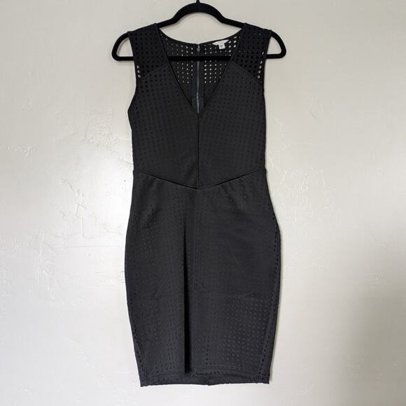 Guess Dress Women Small Black Mesh Cutout LBD Cocktail Perforated Sheath Evening - Picture 1 of 11